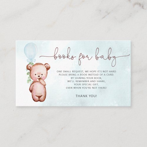 Teddy Bear Balloon Baby Shower Book Request Enclosure Card