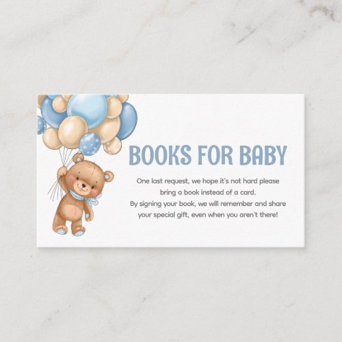Teddy Bear Balloon Baby Shower Book Request Enclosure Card