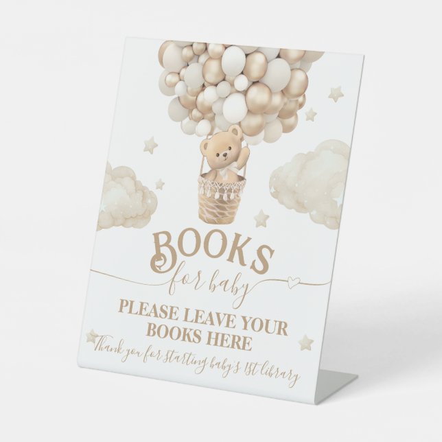 Teddy Bear Balloon Baby Shower books Pedestal Sign (Front)