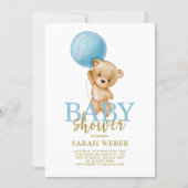 Teddy bear balloon baby shower boy invitation (Front)