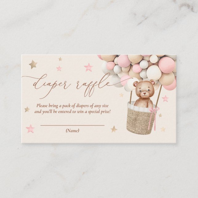 Teddy Bear Balloon Baby Shower Diaper Raffle Enclosure Card (Front)