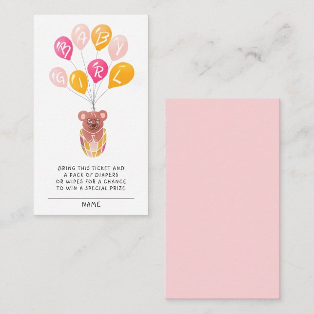 Teddy Bear Balloon Baby Shower Diaper Raffle Enclosure Card (Front/Back)