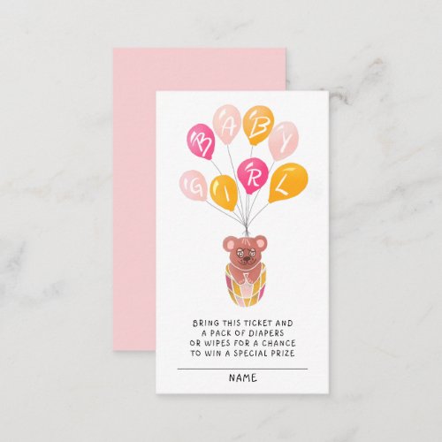 Teddy Bear Balloon Baby Shower Diaper Raffle Enclosure Card
