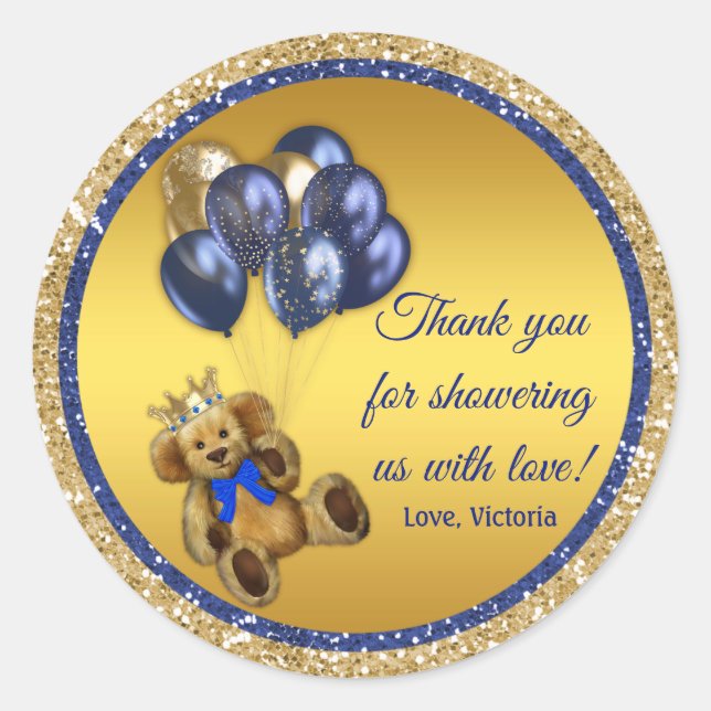 Teddy Bear Balloon Baby Shower Favor Stickers (Front)