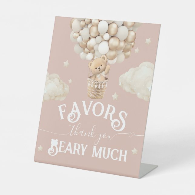 Teddy Bear Balloon Baby Shower favors Pedestal Sign (Front)