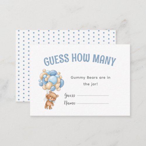 Teddy Bear Balloon Baby Shower Game Enclosure Card