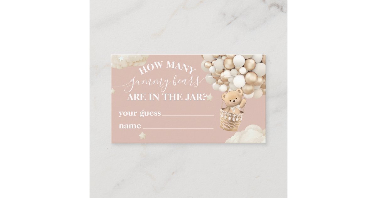 Teddy Bear Balloon Baby Shower guess game Enclosure Card | Zazzle