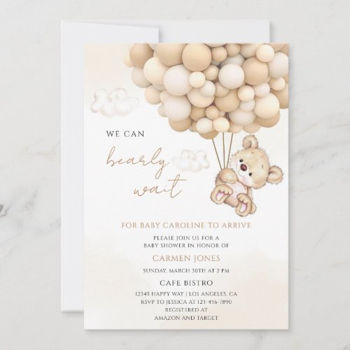 Teddy Bear Balloon Baby Shower Invitation