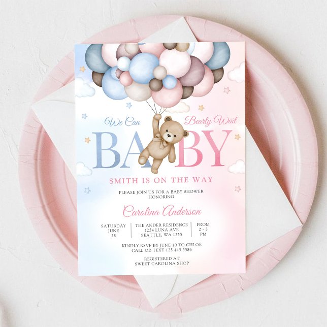 Teddy Bear Balloon Baby Shower Invitation (Creator Uploaded)