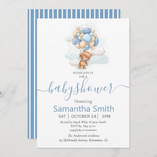 Teddy Bear Balloon Baby Shower Invitation