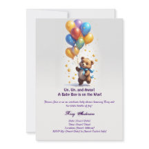 Teddy Bear Balloon Baby Shower Invitation for Baby