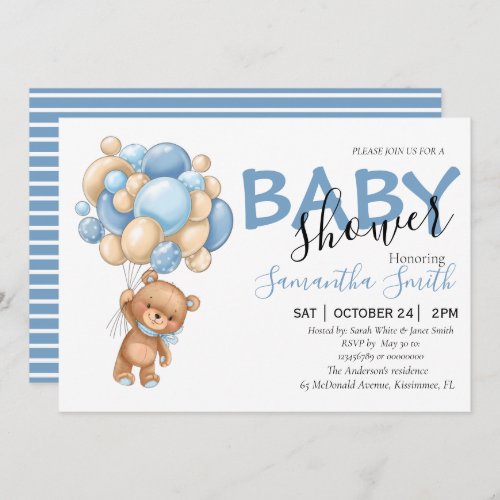 Teddy Bear Balloon Baby Shower Invitations 