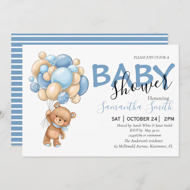 Teddy Bear Balloon Baby Shower Invitations | Zazzle