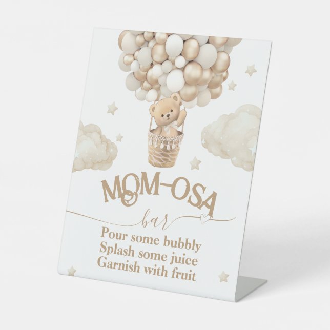 Teddy Bear Balloon Baby Shower momosa bar Pedestal Sign (Front)
