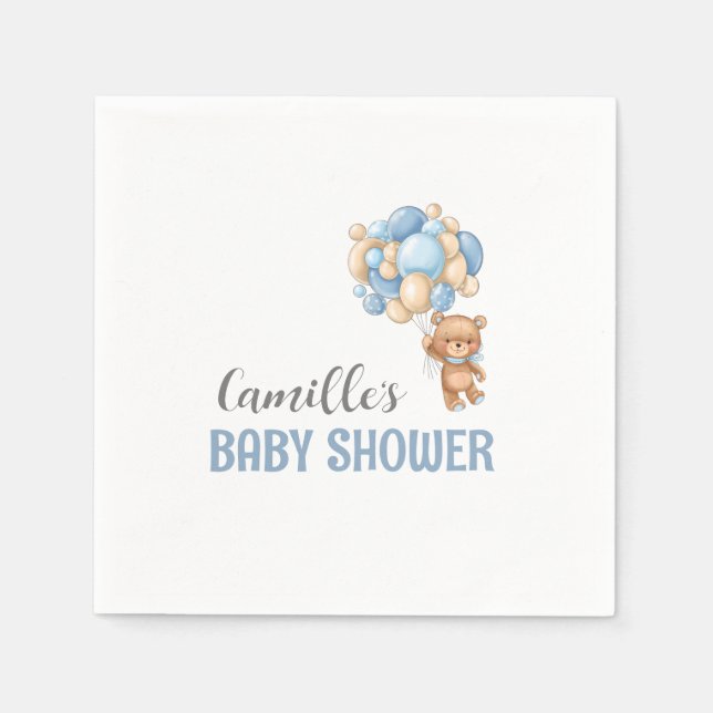 Teddy Bear Balloon Baby Shower Napkins (Front)