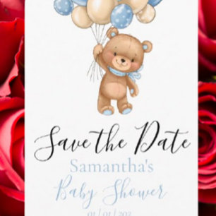 Teddy Bear Balloon Baby Shower Save the Date Postc Postcard