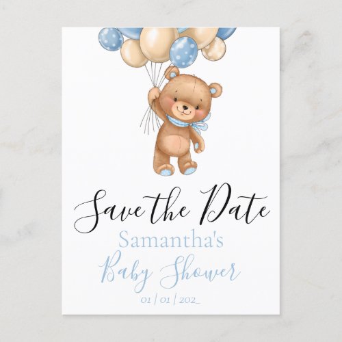 Teddy Bear Balloon Baby Shower Save the Date Postc Postcard