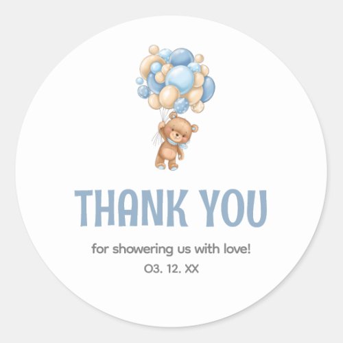 Teddy Bear Balloon Baby Shower Thank You Classic Round Sticker