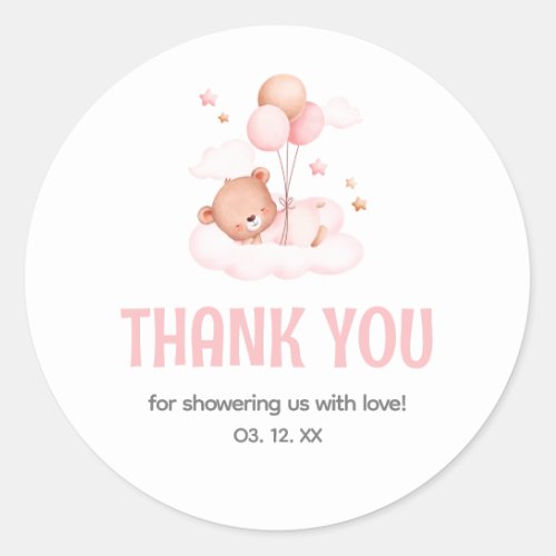 Teddy Bear Balloon Baby Shower Thank You Classic Round Sticker