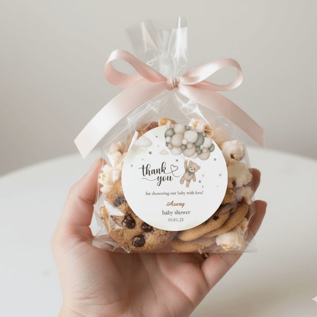 Teddy Bear Balloon Baby Shower Thank You Sticker (Creator Uploaded)