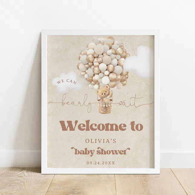 Teddy Bear Balloon Baby Shower Welcome Poster | Zazzle