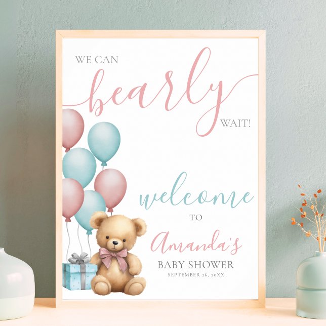 Teddy Bear Balloon Baby Shower Welcome Poster (Teddy Bear Balloon Baby Shower Welcome Poster )