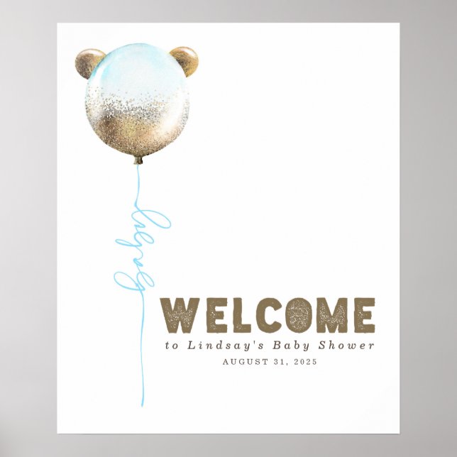 Teddy Bear Balloon Baby Shower Welcome Sign (Front)