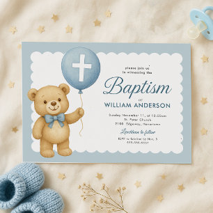 Teddy Bear Balloon Baptism Invitation