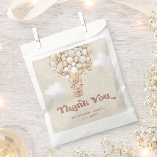 Teddy Bear Balloon Bearly Wait Baby Shower Favor Bag (Clipped)