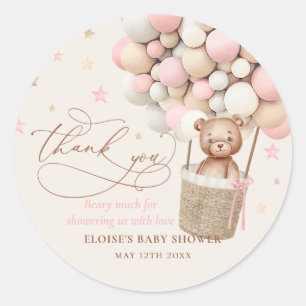 Teddy Bear Balloon Bearly Wait Baby Shower Favor C Classic Round Sticker