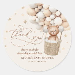 Teddy Bear Balloon Bearly Wait Baby Shower Favor Classic Round Sticker