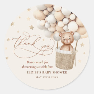 Teddy Bear Balloon Bearly Wait Baby Shower Favor Classic Round Sticker