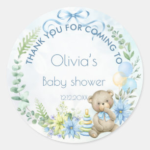 Teddy Bear Balloon Bearly Wait Baby Shower Favor Classic Round Sticker