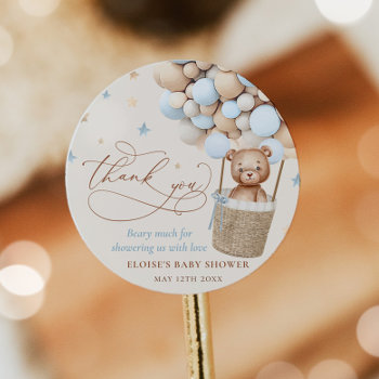 Teddy Bear Balloon Bearly Wait Baby Shower Favor Classic Round Sticker by PixelPerfectionParty at Zazzle