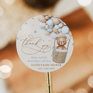 Teddy Bear Balloon Bearly Wait Baby Shower Favor Classic Round Sticker