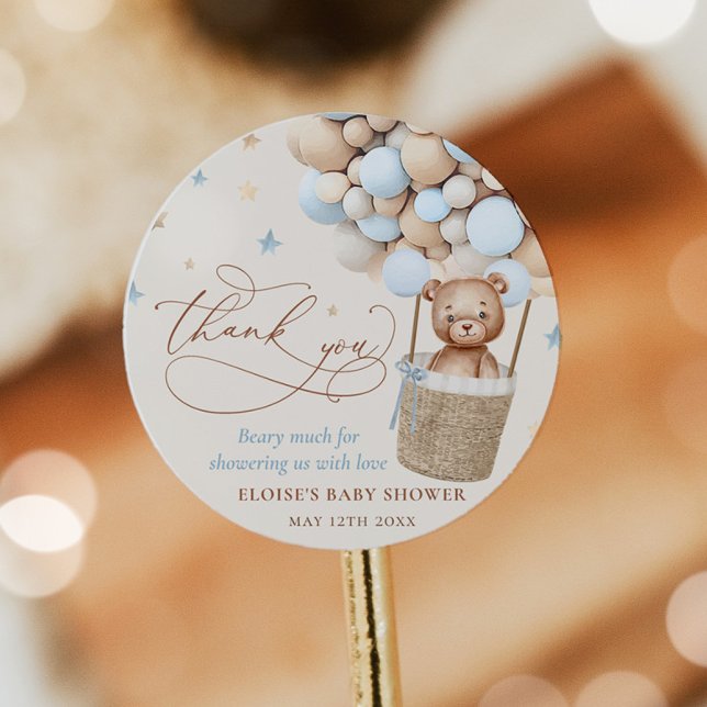 Teddy Bear Balloon Bearly Wait Baby Shower Favor Classic Round Sticker (Creator Uploaded)