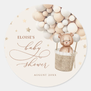 Teddy Bear Balloon Bearly Wait Baby Shower Favor Classic Round Sticker