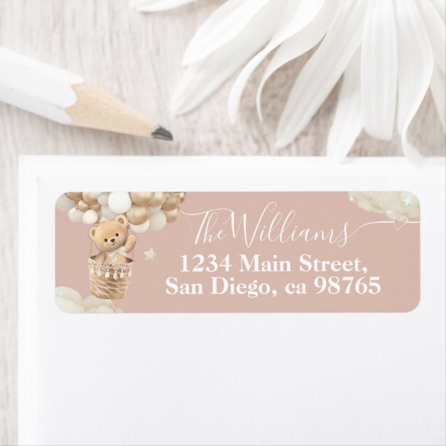 Teddy Bear Balloon Bearly Wait Baby Shower  Label (Insitu)
