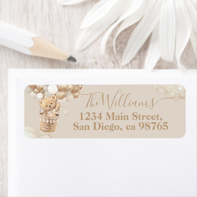 Teddy Bear Balloon Bearly Wait Baby Shower  Label (Insitu)