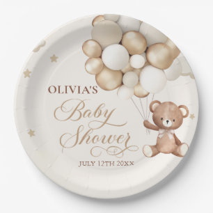 Teddy Bear Balloon Bearly Wait Baby Shower Paper Plates