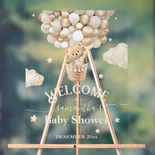 Teddy Bear Balloon Bearly Wait Baby Shower welcome Acrylic Sign