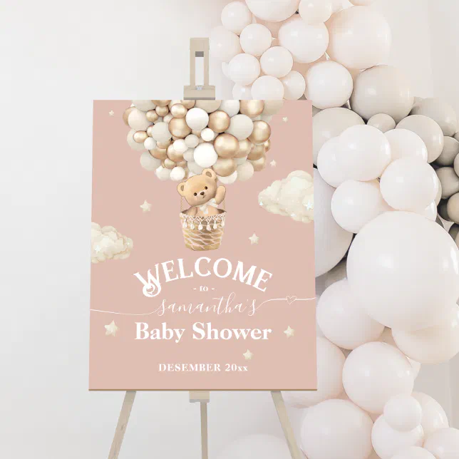 Teddy Bear Balloon Bearly Wait Baby Shower welcome Foam Board | Zazzle