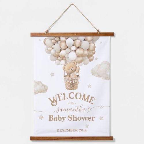 Teddy Bear Balloon Bearly Wait Baby Shower welcome Hanging Tapestry
