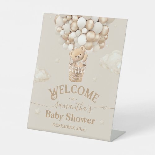 Teddy Bear Balloon Bearly Wait Baby Shower welcome Pedestal Sign