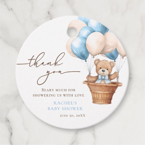 Teddy Bear Balloon Bearly Wait Blue Baby Shower Favor Tags