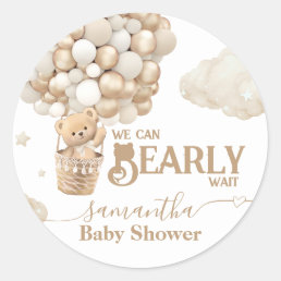 Teddy Bear Balloon Bearly Wait neutral Baby Shower Classic Round Sticker