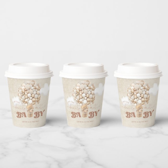 Teddy Bear Balloon Bearly Wait Neutral Baby Shower Paper Cups (Multi)