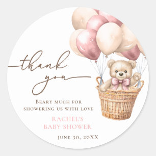 Teddy Bear Balloon Bearly Wait Pink Baby Shower Classic Round Sticker