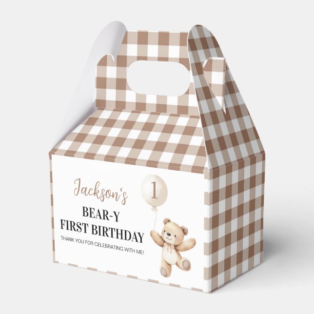 Teddy Bear Balloon Beary Birthday Thank You Favor Boxes (Front Side)