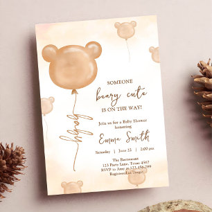 Teddy Bear Balloon Beary Cute Boho Baby Shower Invitation